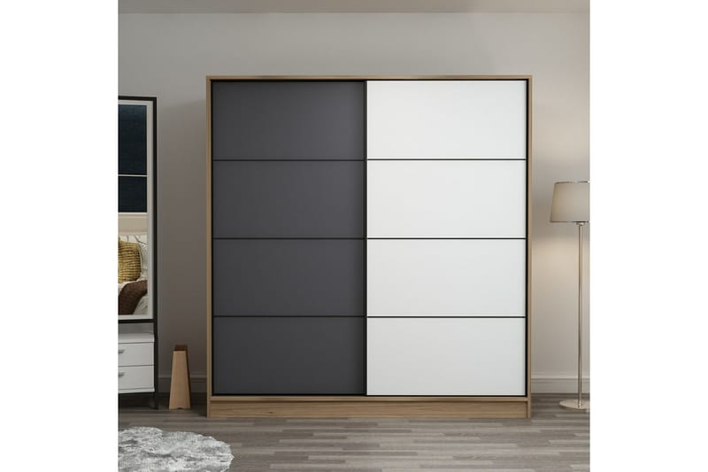 Fruitland Garderob 180 cm - Ek/Grå/Vit - Förvaring - Klädförvaring - Garderob & garderobssystem