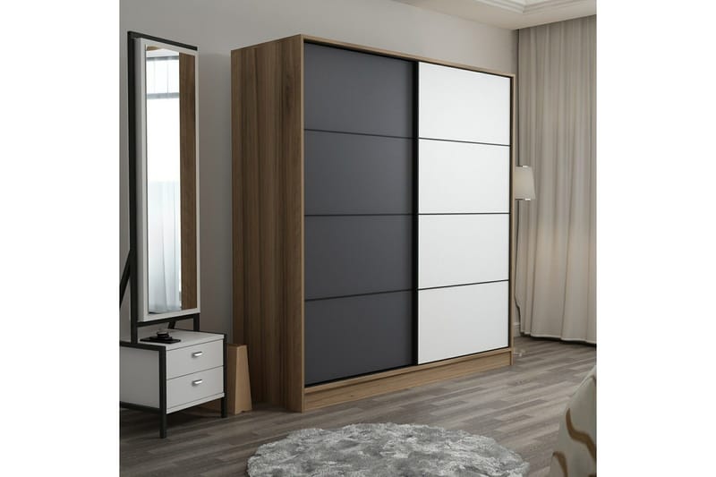 Fruitland Garderob 220 cm - Ek/Grå/Vit - Förvaring - Klädförvaring - Garderob & garderobssystem