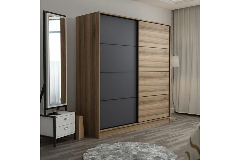 Fruitland Garderob 220 cm - Grå/Brun/Ek - Förvaring - Klädförvaring - Garderob & garderobssystem
