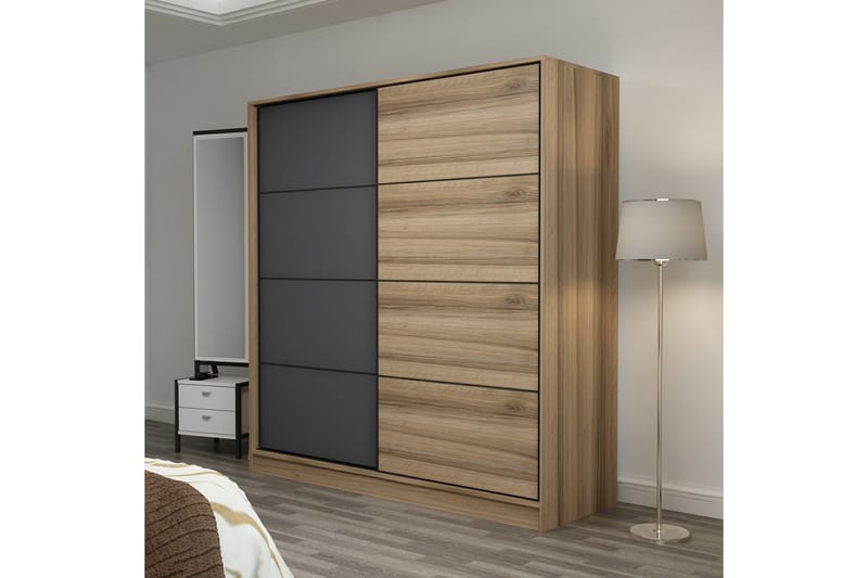 Fruitland Garderob 220 cm - Grå/Brun/Ek - Förvaring - Klädförvaring - Garderob & garderobssystem