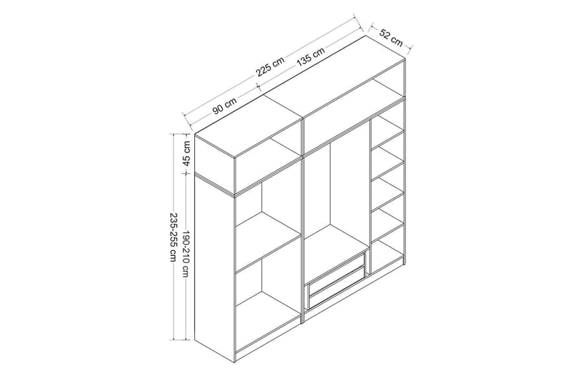 Fruitland Garderob 225 cm - Grå/Brun - Förvaring - Klädförvaring - Garderob & garderobssystem