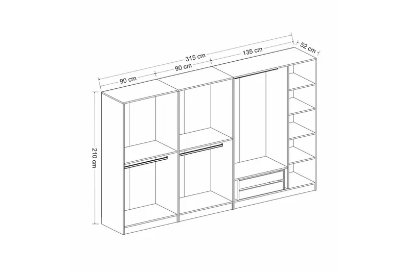 Fruitland Garderob 315 cm - Antracit - Förvaring - Klädförvaring - Garderob & garderobssystem