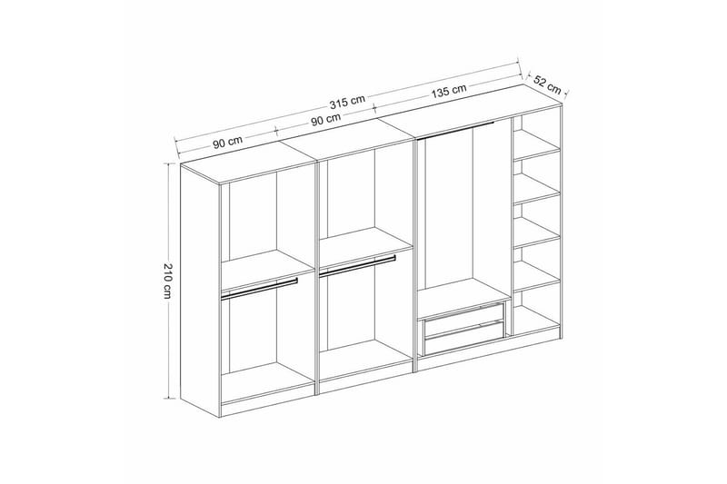 Fruitland Garderob 315 cm - Antracit - Förvaring - Klädförvaring - Garderob & garderobssystem
