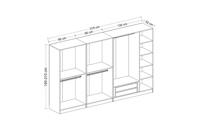 Fruitland Garderob 315 cm - Ek - Förvaring - Klädförvaring - Garderob & garderobssystem