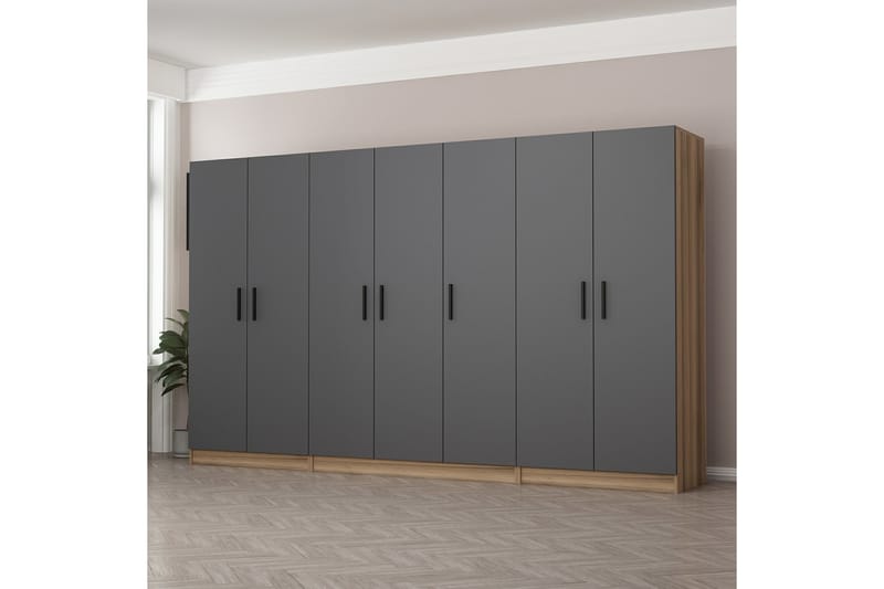 Fruitland Garderob 315 cm - Grå/Brun - Förvaring - Klädförvaring - Garderob & garderobssystem