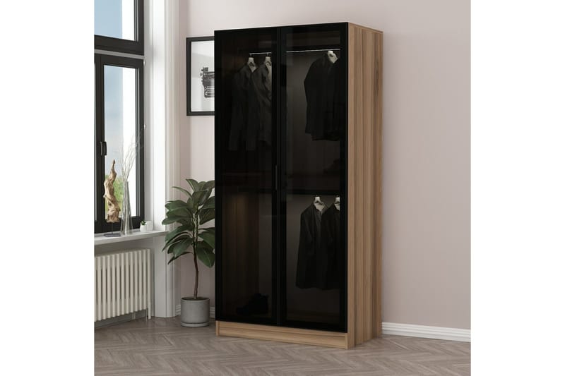 Fruitland Garderob 90 cm i Ljust Trä med Glasdörr, Brun