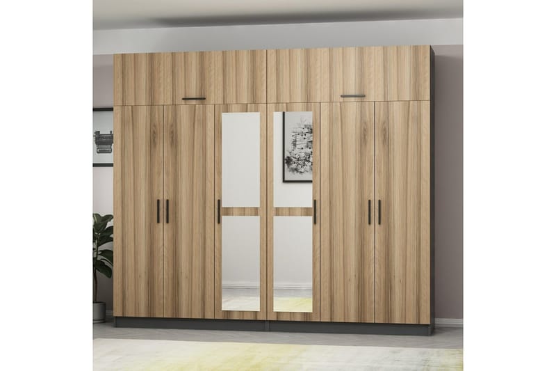 Fruitland Garderob med Spegel - Brun/Grå - Förvaring - Klädförvaring - Garderob & garderobssystem