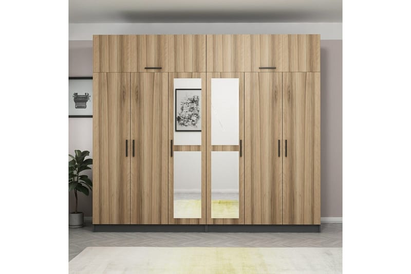 Fruitland Garderob med Spegel - Brun/Grå - Förvaring - Klädförvaring - Garderob & garderobssystem