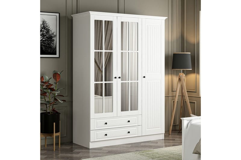 Fruitland Garderob med Spegel - Vit - Förvaring - Klädförvaring - Garderob & garderobssystem