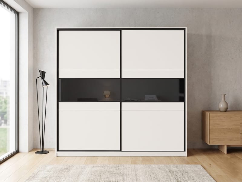 Fynara Garderob 220x226 cm - beige och svart - Förvaring - Klädförvaring - Garderob & garderobssystem