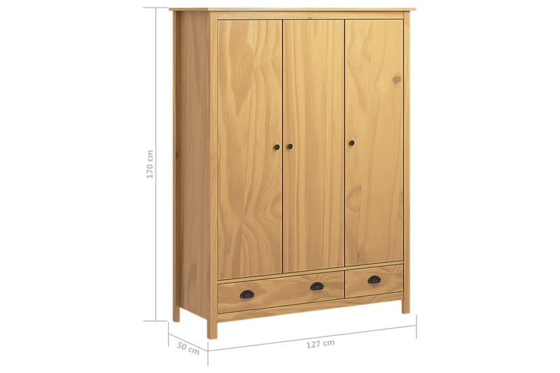 Garderob 3 dörrar Hill Range 127x50x170 cm massiv furu - Brun - Förvaring - Klädförvaring - Garderob & garderobssystem