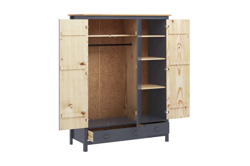 Garderob 3 dörrar Hill Range grå 127x50x170 cm massiv furu - Grå - Förvaring - Klädförvaring - Garderob & garderobssystem
