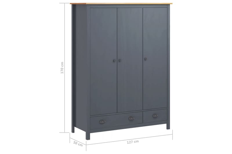 Garderob 3 dörrar Hill Range grå 127x50x170 cm massiv furu - Grå - Förvaring - Klädförvaring - Garderob & garderobssystem