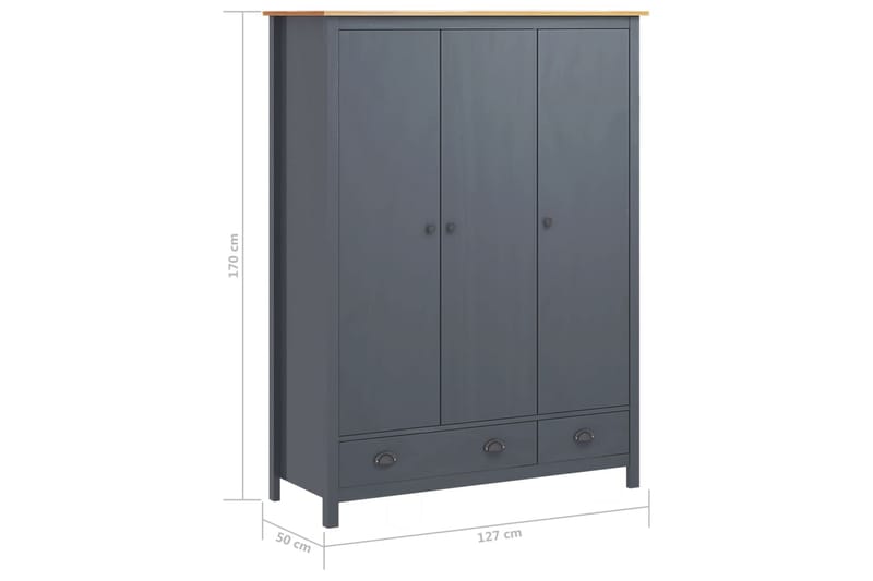 Garderob 3 dörrar Hill Range grå 127x50x170 cm massiv furu - Grå - Garderob & garderobssystem - Klädskåp & fristående garderob