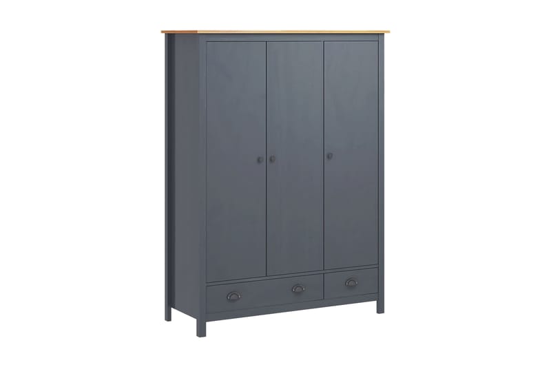 Garderob 3 dörrar Hill Range grå 127x50x170 cm massiv furu - Grå - Förvaring - Klädförvaring - Garderob & garderobssystem