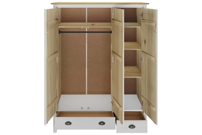 Garderob 3 dörrar Hill Range vit 127x50x170 cm massiv furu - Vit - Förvaring - Klädförvaring - Garderob & garderobssystem