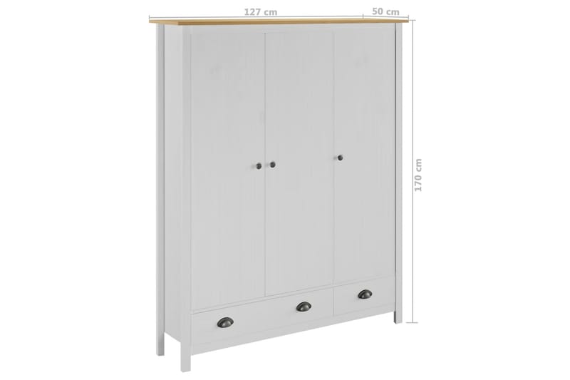 Garderob 3 dörrar Hill Range vit 127x50x170 cm massiv furu - Vit - Förvaring - Klädförvaring - Garderob & garderobssystem