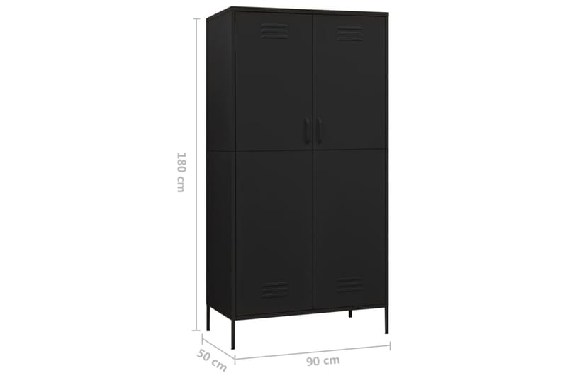 Garderob 90x50x180 cm svart stål - Svart - Förvaring - Klädförvaring - Garderob & garderobssystem