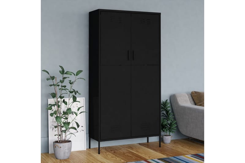 Garderob 90x50x180 cm svart stål - Svart - Förvaring - Klädförvaring - Garderob & garderobssystem