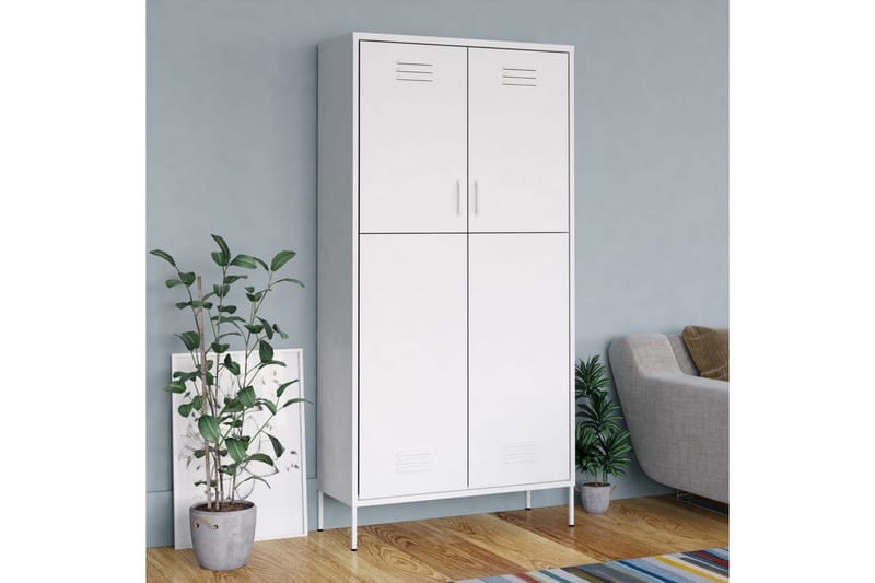 Garderob 90x50x180 cm vit stål - Vit - Förvaring - Klädförvaring - Garderob & garderobssystem
