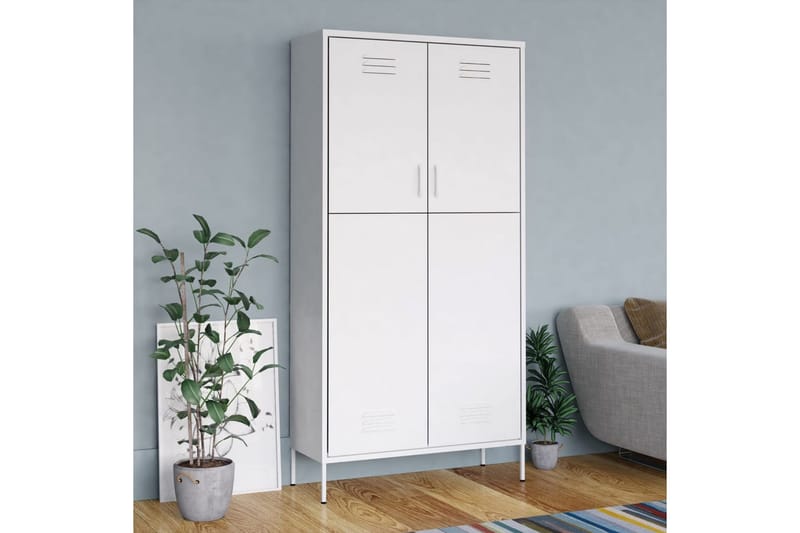 Garderob 90x50x180 cm vit stål - Vit - Garderob & garderobssystem - Klädskåp & fristående garderob