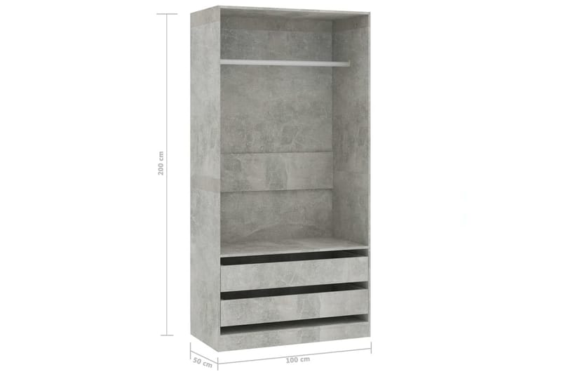 Garderob betonggrå 100x50x200 cm spånskiva - Grå - Förvaring - Klädförvaring - Garderob & garderobssystem