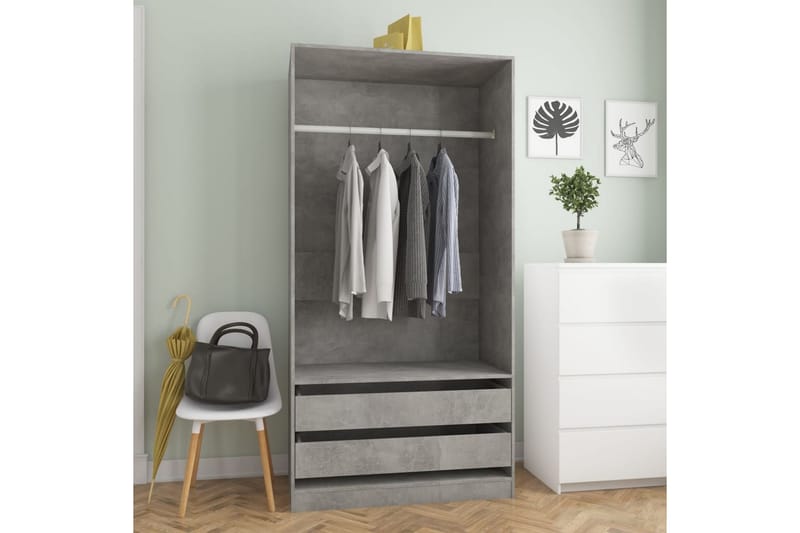 Garderob betonggrå 100x50x200 cm spånskiva - Grå - Förvaring - Klädförvaring - Garderob & garderobssystem