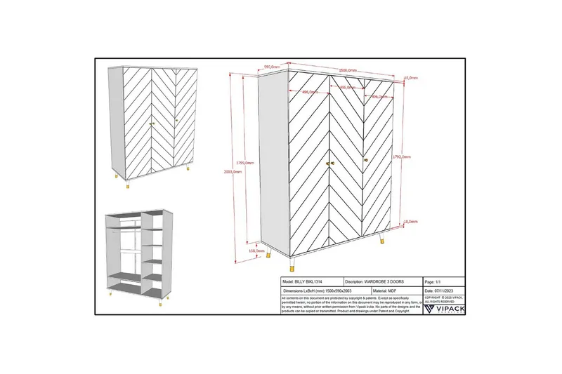 Garderob Billy Vit 3-dörrar - 3-dörrar - Förvaring - Klädförvaring - Garderob & garderobssystem