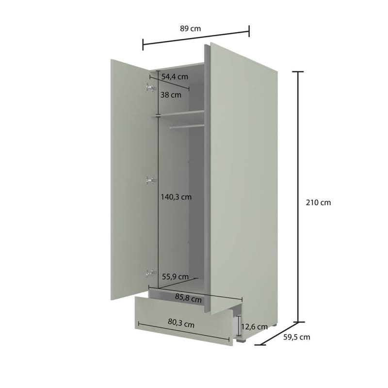 Garderob Cross S 2 dörrar 1 låda - Grön - Förvaring - Klädförvaring - Garderob & garderobssystem