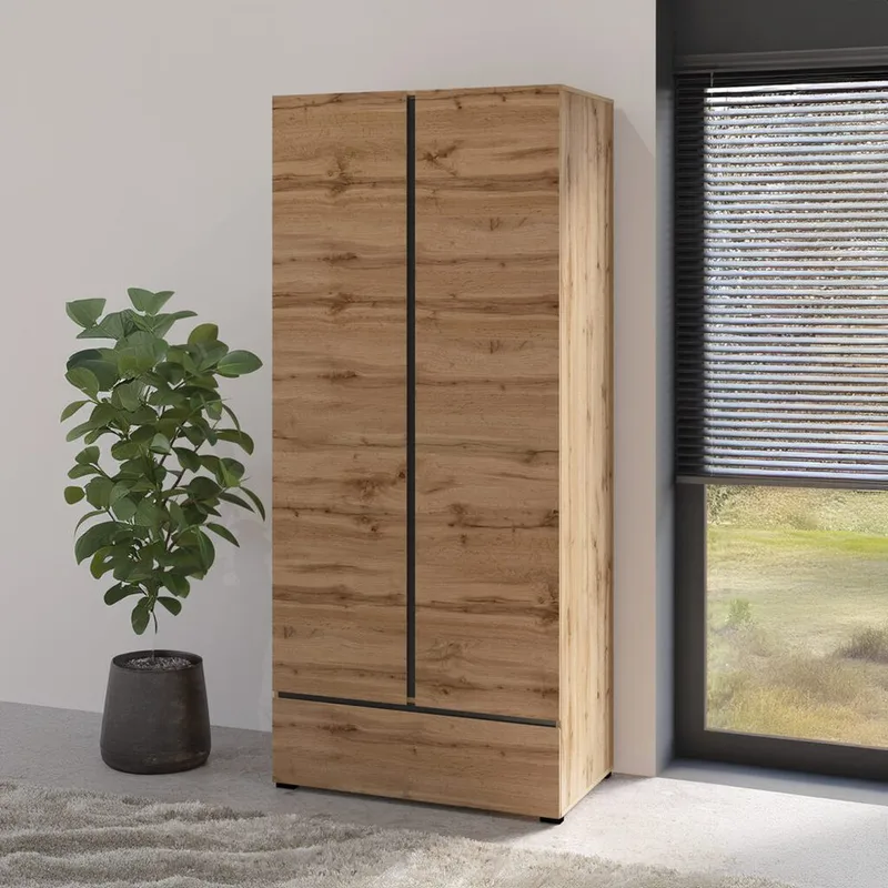 Garderob Cross S 2 dörrar 1 låda - Wotan Ek - Förvaring - Klädförvaring - Garderob & garderobssystem