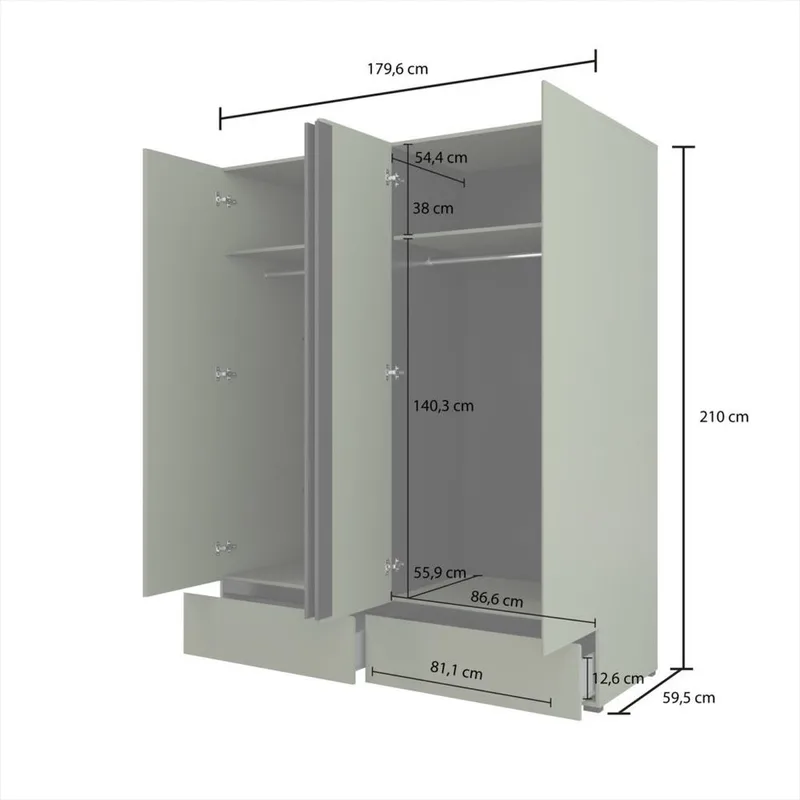 Garderob Cross S 4 dörrar med 2 lådor - Grön - Förvaring - Klädförvaring - Garderob & garderobssystem