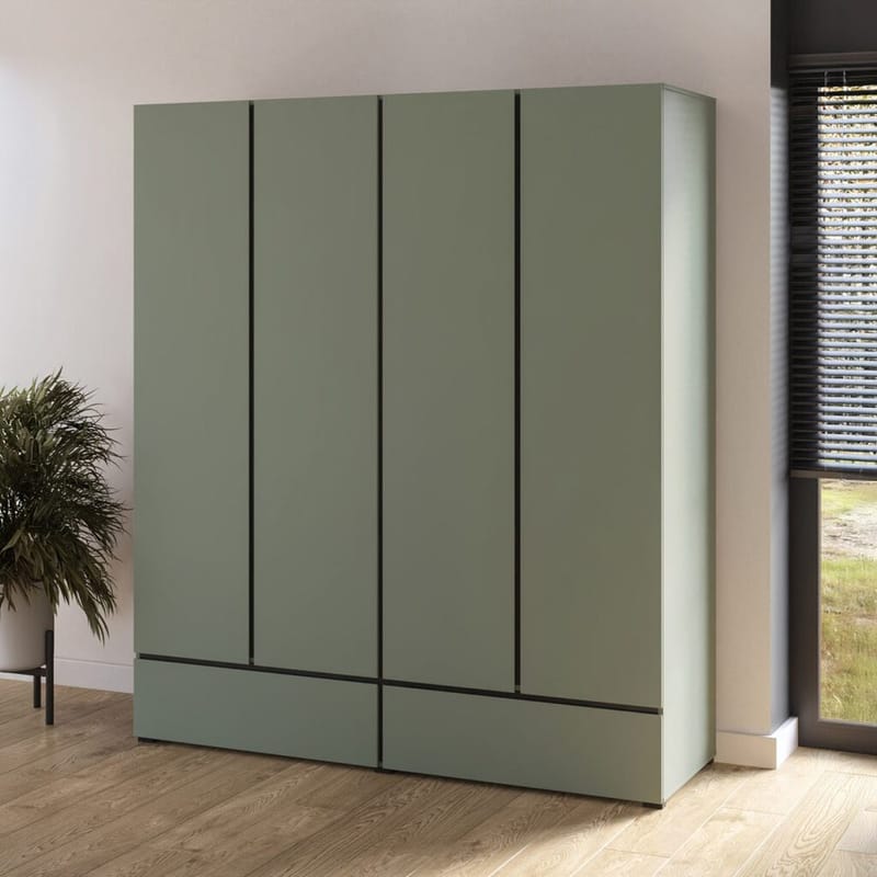 Garderob Cross S 4 dörrar med 2 lådor - Grön - Förvaring - Klädförvaring - Garderob & garderobssystem