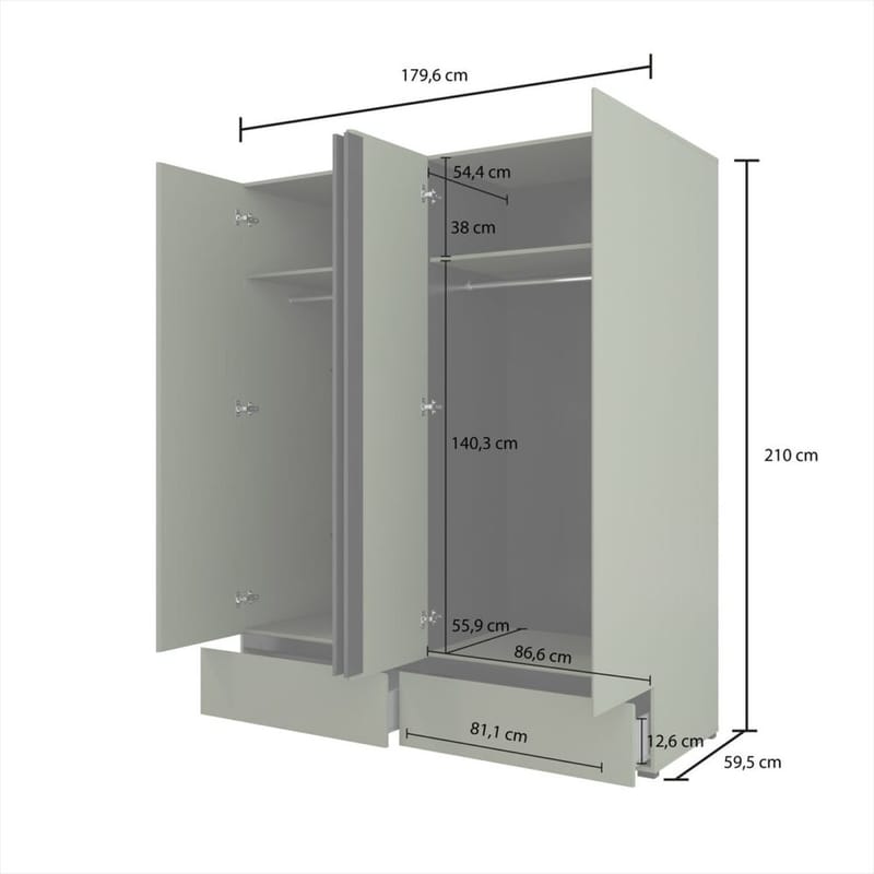 Garderob Cross S 4 dörrar med 2 lådor - Grön - Förvaring - Klädförvaring - Garderob & garderobssystem