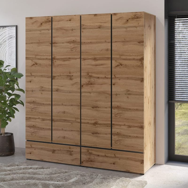 Garderob Cross S 4 dörrar med 2 lådor - Wotan Ek - Förvaring - Klädförvaring - Garderob & garderobssystem