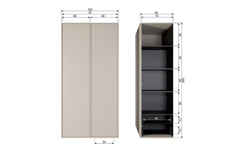Garderob Dagligen 200x100 cm, Dubbeldörrar - 200x100 cm, Dubbeldörrar - Förvaring - Klädförvaring - Garderob & garderobssystem - Klädskåp & fristående garderob