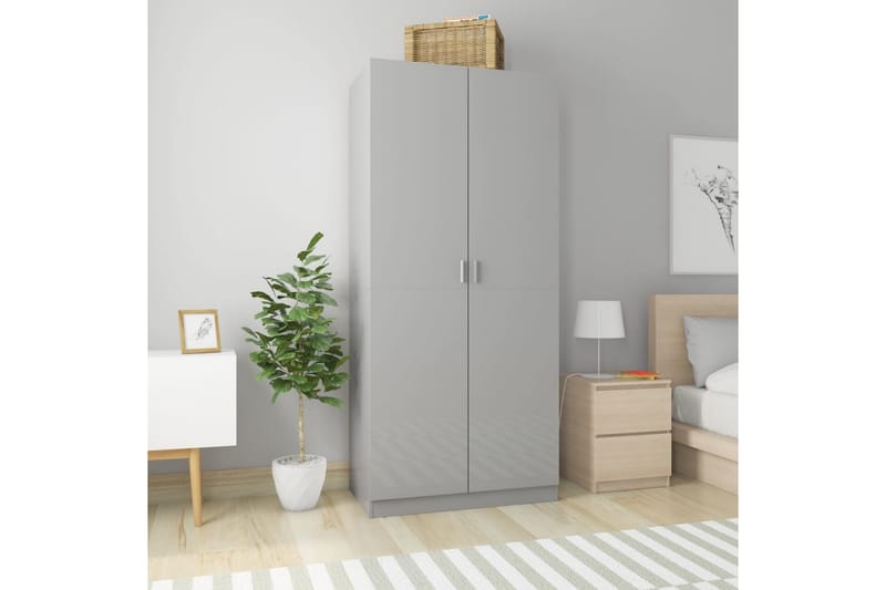 Garderob grå högglans 90x52x200 cm spånskiva - Grå - Förvaring - Klädförvaring - Garderob & garderobssystem