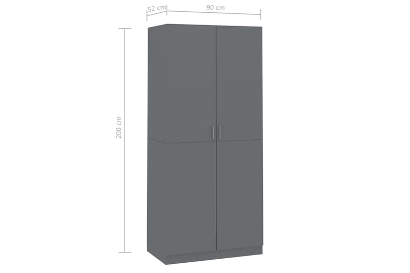 Garderob grå högglans 90x52x200 cm spånskiva - Grå - Förvaring - Klädförvaring - Garderob & garderobssystem