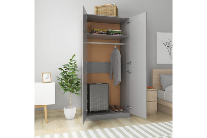 Garderob grå högglans 90x52x200 cm spånskiva - Grå - Förvaring - Klädförvaring - Garderob & garderobssystem