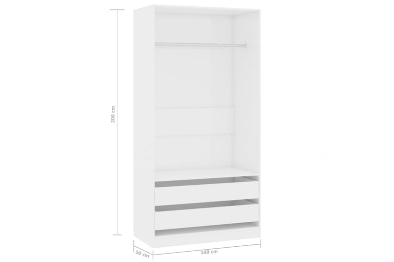 Garderob högglans vit 100x50x200 cm spånskiva - Vit - Förvaring - Klädförvaring - Garderob & garderobssystem