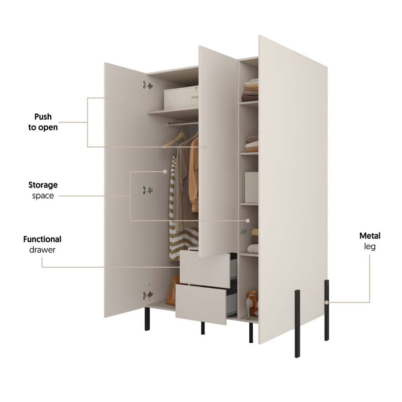 Garderob Jukon S 3 Dörrar med 2 Lådor - Förvaring - Klädförvaring - Garderob & garderobssystem