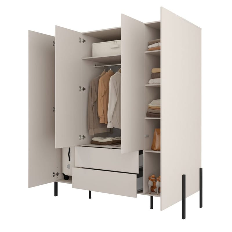 Garderob Jukon S 4 Dörrar med 2 Lådor - Förvaring - Klädförvaring - Garderob & garderobssystem