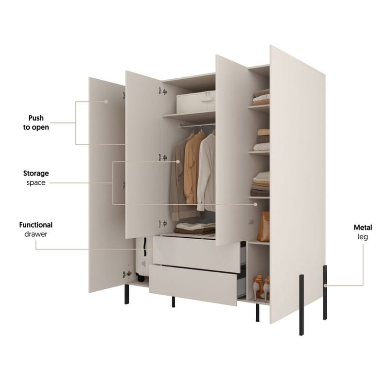 Garderob Jukon S 4 Dörrar med 2 Lådor - Förvaring - Klädförvaring - Garderob & garderobssystem