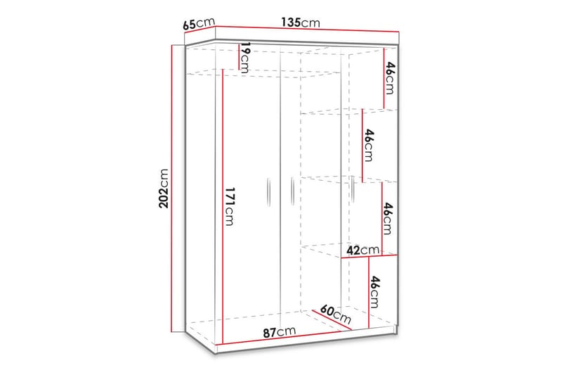 Garderob Julissa LED-belysning - Vit - Förvaring - Klädförvaring - Garderob & garderobssystem
