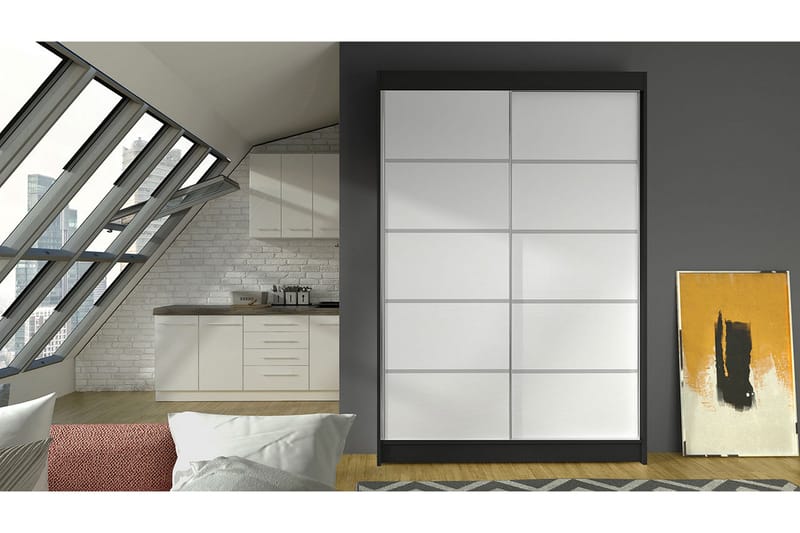 Garderob Lino LED-belysning - Svart/Vit - Förvaring - Klädförvaring - Garderob & garderobssystem - Klädskåp & fristående garderob