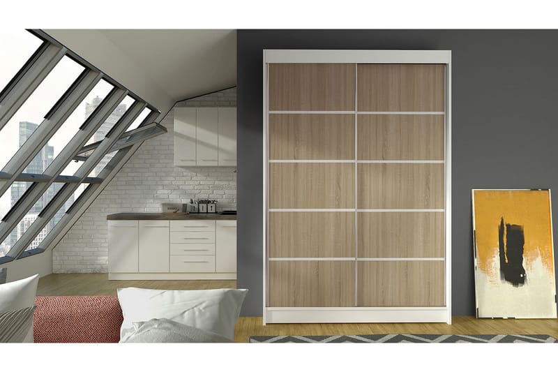 Garderob Lino LED-belysning - Vit/Ek - Förvaring - Klädförvaring - Garderob & garderobssystem