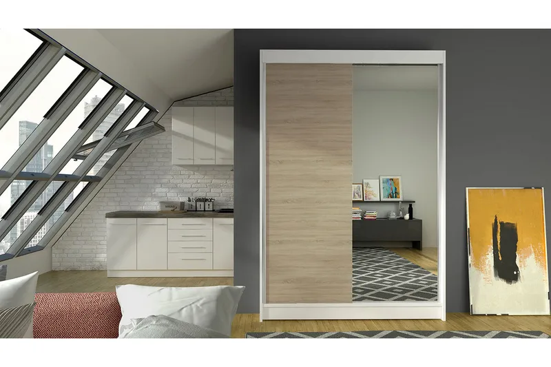 Garderob Lino LED-belysning - Vit/Ek - Förvaring - Klädförvaring - Garderob & garderobssystem