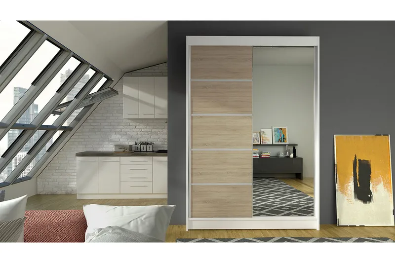 Garderob Lino - Vit/Ek - Förvaring - Klädförvaring - Garderob & garderobssystem