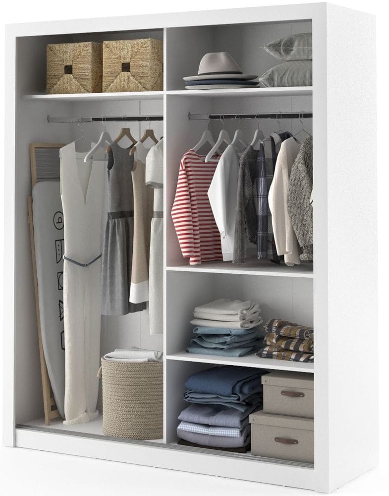 Garderob med inredning skjutdörrar med spegel - Vit - Förvaring - Klädförvaring - Garderob & garderobssystem