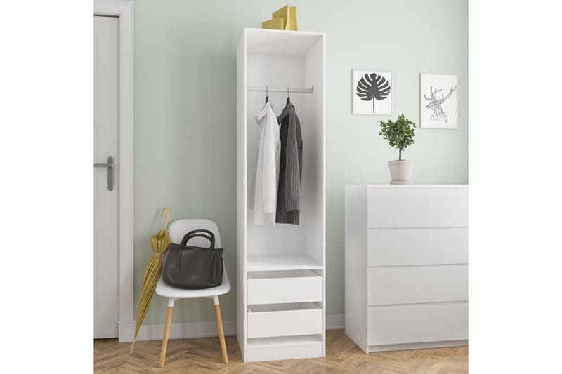 Garderob med lådor vit 50x50x200 cm spånskiva - Vit - Klädskåp & fristående garderob - Garderob & garderobssystem