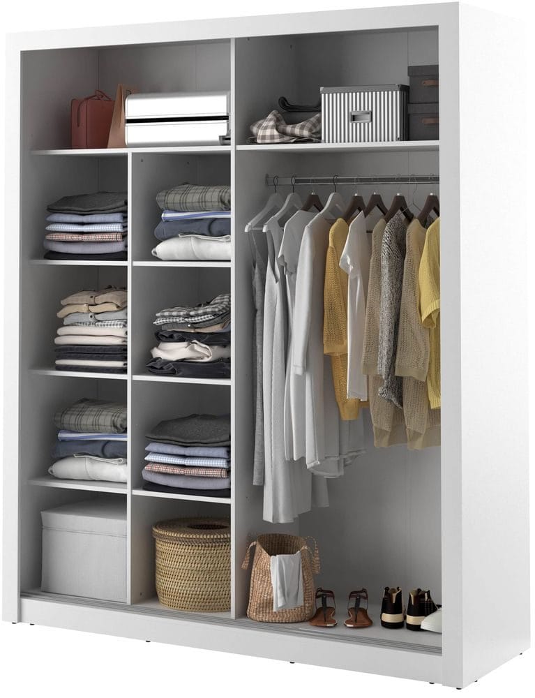 Garderob med skjutdörrar 215x203 cm - Vit - Förvaring - Klädförvaring - Garderob & garderobssystem